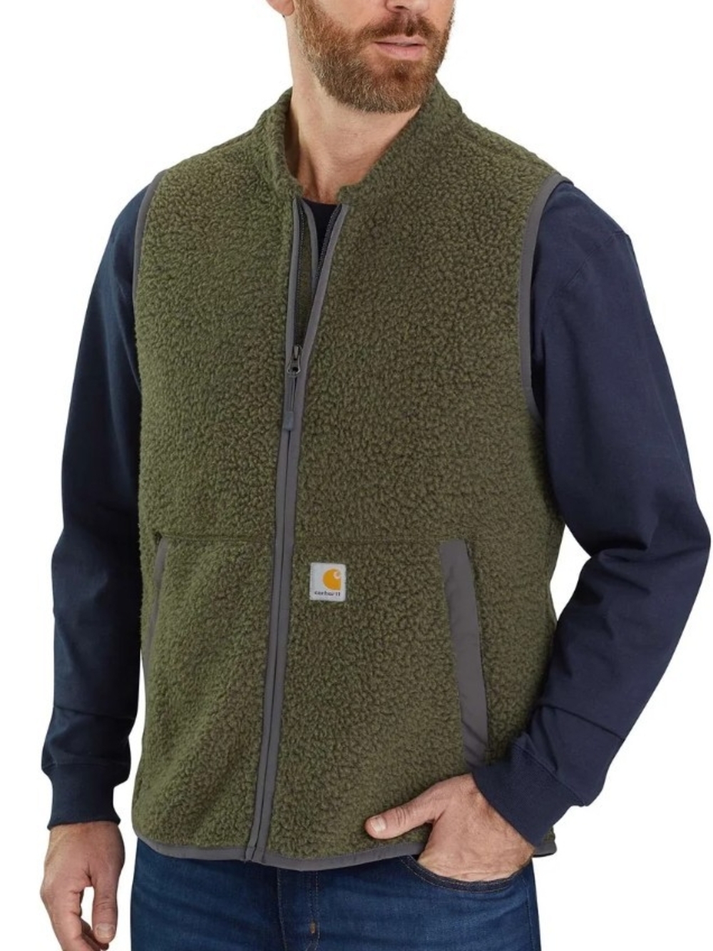 Carhartt Mens Olive Sherpa Fleece Vest with Zip